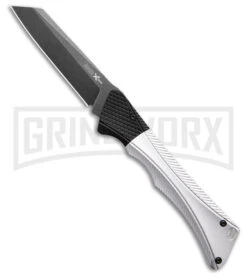 AKC Smarty Silver W/Black Bolster Automatic Knife Reverse Tanto - Black SW Plain