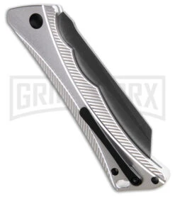 AKC Smarty Silver W/Black Bolster Automatic Knife Reverse Tanto - Black SW Plain -Grindworx AKC Smarty Automatic Knife Silver w Black Bolster 3.3in Black Stonewash BHQ 185812 hd side large