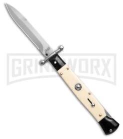 AKC World 9" Swinguard Ivory/Black Bolsters W/Box Automatic Knife - Polish