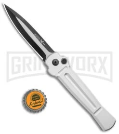 AKC X-treme Ace Silver Automatic Knife - Two Tone -Grindworx AKC X Treme Ace Auto Silver TT BHQ 136143 jr bottlecap large