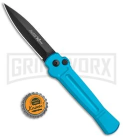 AKC X-treme ACE Light Blue Automatic Knife - Black -Grindworx AKC X treme Ace Auto Light Blue Black ACE LBLB BHQ 115396 jr bottlecap large