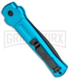 AKC X-treme ACE Light Blue Automatic Knife - Black -Grindworx AKC X treme Ace Auto Light Blue Black ACE LBLB BHQ 115396 jr side large