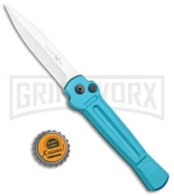 AKC X-treme ACE Light Blue Automatic Knife - Satin Plain -Grindworx AKC X treme Ace Auto Light Blue Satin BHQ 105418 jr bottlecap large