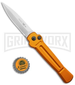 AKC X-treme Ace Orange Automatic Knife - Satin Plain -Grindworx AKC X treme Ace Auto Orange Satin BHQ 136149 jr bottlecap large