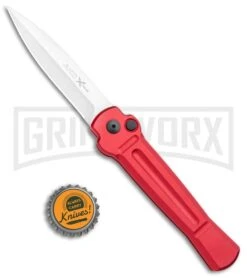 AKC X-treme Ace Red Automatic Knife - Satin Plain -Grindworx AKC X treme Ace Auto Red Satin BHQ 105468 jr bottlecap large