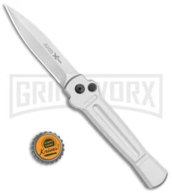 AKC X-treme Ace Silver Automatic Knife - Satin Plain -Grindworx AKC X treme Ace Auto Silver Satin BHQ 113920 jr bottlecap large