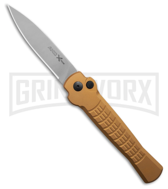 AKC X-treme Ace1 Gold Aluminum Automatic Knife - Satin Plain 3 AKC X-treme Ace1 Gold Aluminum Automatic Knife - Satin Plain