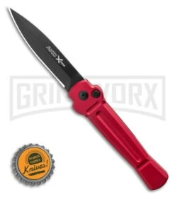 AKC X-treme Ace Red Automatic Knife - Black Plain -Grindworx AKC X treme Ace Automatic Knife Red 3.6 Black BHQ 123056 LS Bottlecap large