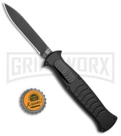 AKC X-treme EVO Black OTF Automatic Knife - Black Plain -Grindworx AKC X treme EVO OTF Auto Black Black BHQ 105415 jr bottlecap large