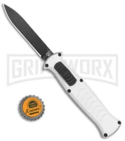 AKC X-treme EVO Silver OTF Automatic Knife - Black Plain -Grindworx AKC X treme EVO OTF Auto Silver Black BHQ 114658 jr bottlecap large
