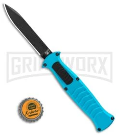 AKC X-treme EVO Blue OTF Automatic Knife - Black Plain -Grindworx AKC X treme EVO OTF Automatic Knife Blue 3.5in Black EVO LBB BHQ 114336 LS Bottlecap large