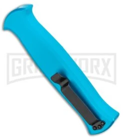 AKC X-treme EVO Blue OTF Automatic Knife - Black Plain -Grindworx AKC X treme EVO OTF Automatic Knife Blue 3.5in Black EVO LBB BHQ 114336 LS Side large
