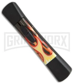 AKC Concord Flames OTF Automatic Knife - Flat Grind Black Plain -Grindworx AKC concord flames flat grind black plain BP 19005 er side large