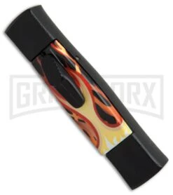 AKC Minion Concord Flames OTF Automatic Knife - Black Flat -Grindworx AKC minion concord flames black flat BHQ 19002 er side large