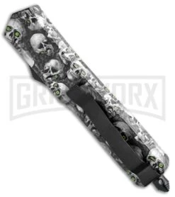 Atomic Slim Dagger White Skull OTF Automatic Knife - Two Tone Plain -Grindworx Atomic Dagger White Skull OTF Auto TT Plain GX 33415 jr side large