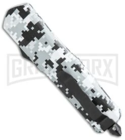 Atomic Lance OTF Automatic Knife White Camo - Two Tone Drop Point -Grindworx Atomic Defender DP White Camo OTF Auto Black Plain GX 28723 jr side large