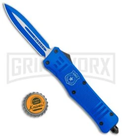 Atomic Defender Large OTF Automatic Knife Police Blue - Two Tone Blue Dagger -Grindworx Atomic Defender Large OTF Auto Police Blue Blue TT Dagger GX 37320 jr bottlecap large