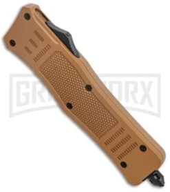Medium Atomic Defender Brown Automatic Tanto Knife - Two-Tone Plain -Grindworx Atomic Defender Medium OTF Auto SAnd Brown TT Tanto GX 37471 jr spine large