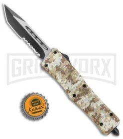 Atomic Defender Med OTF Auto Tanto Tan Camo Knife (3.25" Two-Tone Serr) -Grindworx Atomic Defender Medium OTF Auto Tan Camo TT Tanto Serr GX 37510 jr bottlecap large 1