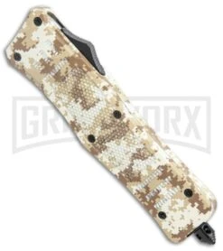 Atomic Defender Med OTF Auto Tanto Tan Camo Knife (3.25" Two-Tone Serr) -Grindworx Atomic Defender Medium OTF Auto Tan Camo TT Tanto Serr GX 37510 jr spine large