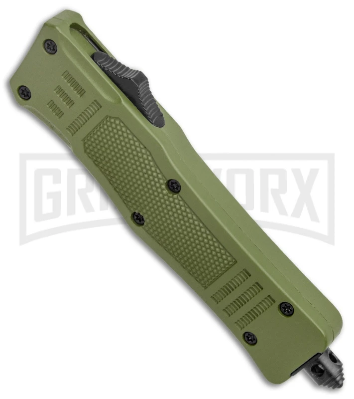 Atomic Defender Mini OTF Automatic Knife Army Green - Two Tone Serr Tanto 4 Atomic Defender Mini OTF Automatic Knife Army Green - Two Tone Serr Tanto - Image 2