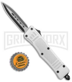 Atomic Defender Mini White OTF Automatic Dagger Knife - Two Tone Plain -Grindworx Atomic Defender Mini OTF Auto White TT Dagger BHQ 141209 jr bottlecap large