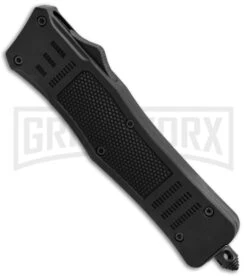 Atomic Defender Mini OTF Automatic Knife Black - Serr Two Tone Tanto -Grindworx Atomic Defender Mini Tanto Black OTF Auto TT Serr GX 34177 jr spine large