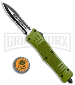 Atomic Defender Mini OTF Automatic Knife OD Green - Serr Two Tone Dagger -Grindworx Atomic Defender OD Green OTF Auto Dagger TT Serr GX 36393 jr bottlecap large