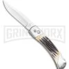Bear And Son Stag Bone Automatic Lockback Knife- Satin Plain -Grindworx Bear and Son Automatic Lockback Knife Stag Bone 5 Satin BHQ 120298 LS large