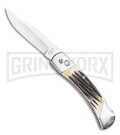 Bear And Son Stag Bone Automatic Lockback Knife- Satin Plain