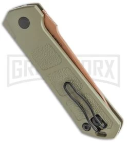 Boker Kihon OD Green Automatic Knife - Copper Plain -Grindworx Boker Burnley Kihon Desert Warrior DP Auto Copper D2 01BO955NSOI BHQ 101391 jr side large