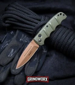Boker Kalashnikov Desert Warrior Dagger Automatic Knife - Copper Plain -Grindworx Boker Desert Warrior Kalashnikov Dagger Automatic Knife OD Green Copper BHQ30436 kp rope web large