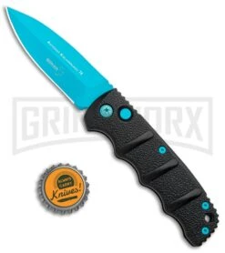 Boker Kalashnikov Automatic Knife - D2 Dagger Electric Blue Plain -Grindworx Boker Kalashnikov Black Widow Blue jr bottlecap large
