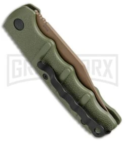 Boker Kalashnikov Desert Warrior Bowie Automatic Knife - Copper Plain -Grindworx Boker Kalashnikov Bowie Auto Desert Warrior OD Green Copper 01KALS22N BHQ 17106 jr side 2 large