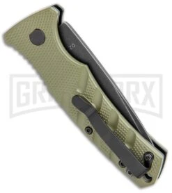 Boker Mini Strike Automatic Knife OD Green - Drop Point Black SW Plain -Grindworx Boker Mini Strike Auto OD Green Smokewash 01BO437NSOI BHQ 99630 jr side large