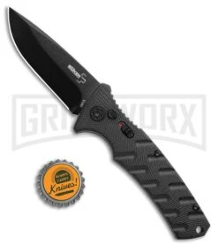 Boker Plus Strike Automatic Knife - Drop Point Black Plain -Grindworx Boker Plus Strike Bowie Auto Black 01BO433NSOI BHQ 97031 jr bottlecap large