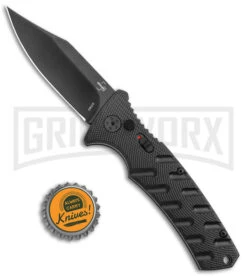 Boker Plus Strike Black Automatic Knife - Black Plain -Grindworx Boker Plus Strike Bowie Auto Black Black BHQ 125300 jr bottlecap large