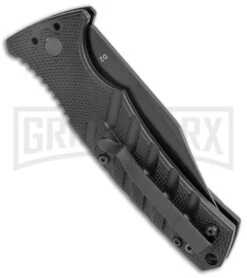 Boker Plus Strike Black Automatic Knife - Black Plain -Grindworx Boker Plus Strike Bowie Auto Black Black BHQ 125300 jr side large