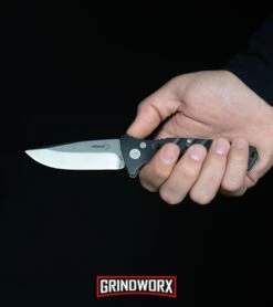 Boker Plus Strike Desert Warrior OD Green Automatic Knife - D2 Drop Point Copper -Grindworx Boker Plus Strike Drop Point Automatic Knife Stonewash 01BO400N BHQ 32040 kp in hand web large 2