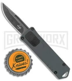 Boker Plus USB OTF Black Automatic Knife Aluminum - Gray SW Plain -Grindworx Boker Plus USB OTF Auto Gray Aluminum Black SW BHQ 125998 jr bottlecap large