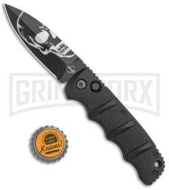 Boker Kalashnikov Skull Black Automatic Knife - Dagger Black Plain -Grindworx Boker Skull Kalashnikov Dagger Auto Black D2 BHQ 48870 jr bottlecap large