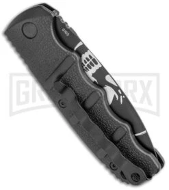 Boker Kalashnikov Skull Black Automatic Knife - Dagger Black Plain -Grindworx Boker Skull Kalashnikov Dagger Auto Black D2 BHQ 48870 jr side large