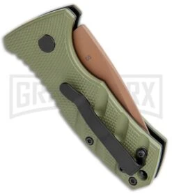 Boker Stubby Strike Automatic Knife - Desert Warrior -Grindworx Boker Stubby Strike CA Legal Auto OD Green Copper 01BO443NSOI BHQ 99649 jr side large