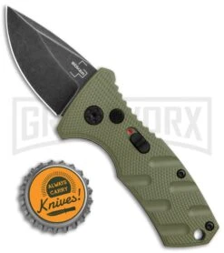 Boker Stubby Strike OD Green Automatic Knife - Black Stonewash -Grindworx Boker Stubby Strike CA Legal Auto OD Green Smokewash 01BO442NSOI BHQ 99648 jr bottlecap large