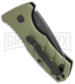 Boker Stubby Strike OD Green Automatic Knife - Black Stonewash -Grindworx Boker Stubby Strike CA Legal Auto OD Green Smokewash 01BO442NSOI BHQ 99648 jr side large