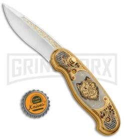 Custom Russian Gold Wolf Automatic Knife - Polish Plain -Grindworx Custom Russian Gold Wolf Auto Polish RV HC2M WOLF GX 31047 jr bottlecap large