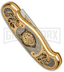 Custom Russian Gold Wolf Automatic Knife - Polish Plain -Grindworx Custom Russian Gold Wolf Auto Polish RV HC2M WOLF GX 31047 jr side large