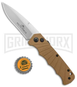 Delta Force Tan Automatic Knife - Satin Plain -Grindworx Delta Force Auto Tan Aluminum Satin GX 38230 jr bottlecap large