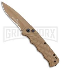 Delta Force Automatic Knife Tan Aluminum - Tan Partially Serrated