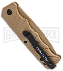 Delta Force Automatic Knife Tan Aluminum - Tan Partially Serrated -Grindworx Delta Force Auto Tan Molded Plastic Tan Partially Serrated GX 33543 jr side large